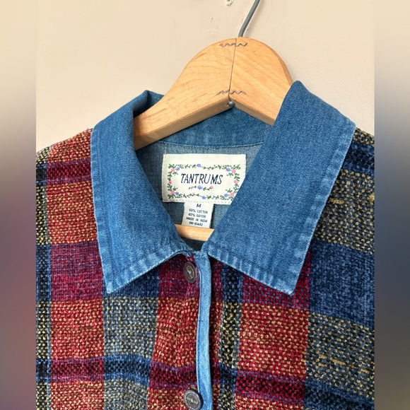 Vintage TANTRUMS 90s button-up vest plaid tapestry chambray NWT sz M cottagecore - Picture 2 of 13